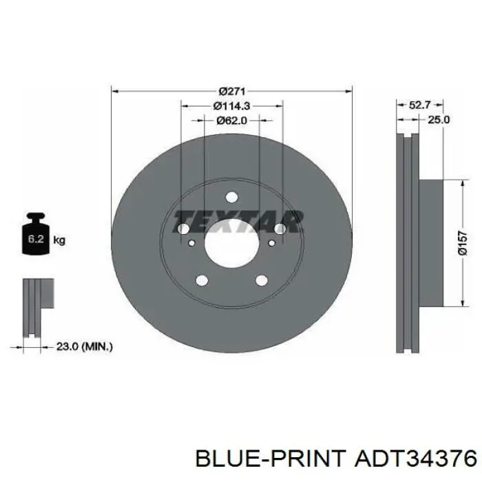 ADT34376 Blue Print disco de freno delantero