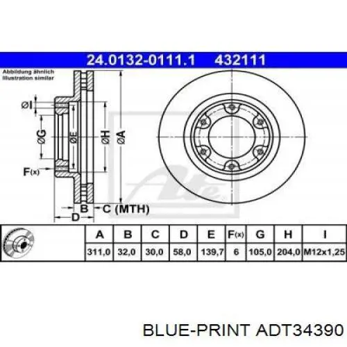 ADT34390 Blue Print freno de disco delantero