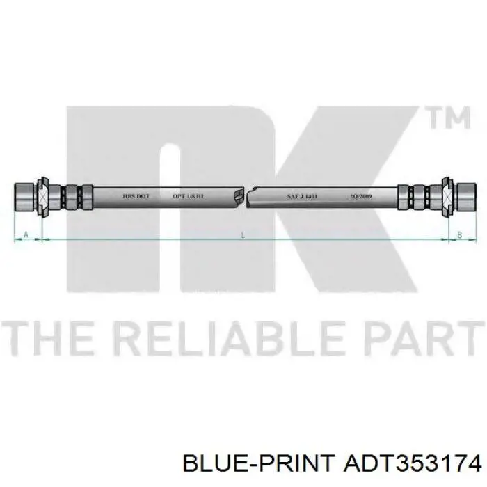 ADT353174 Blue Print tubo flexible de frenos trasero