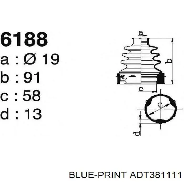 ADT381111 Blue Print fuelle, árbol de transmisión delantero interior