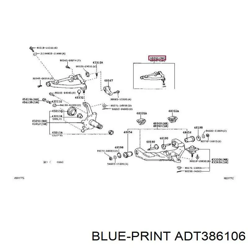 4806629105 Toyota Brazo superior derecho de la suspensión delantera