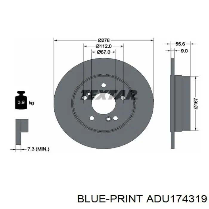 ADU174319 Blue Print disco de freno trasero