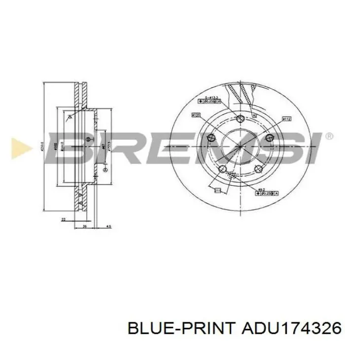 ADU174326 Blue Print disco de freno delantero