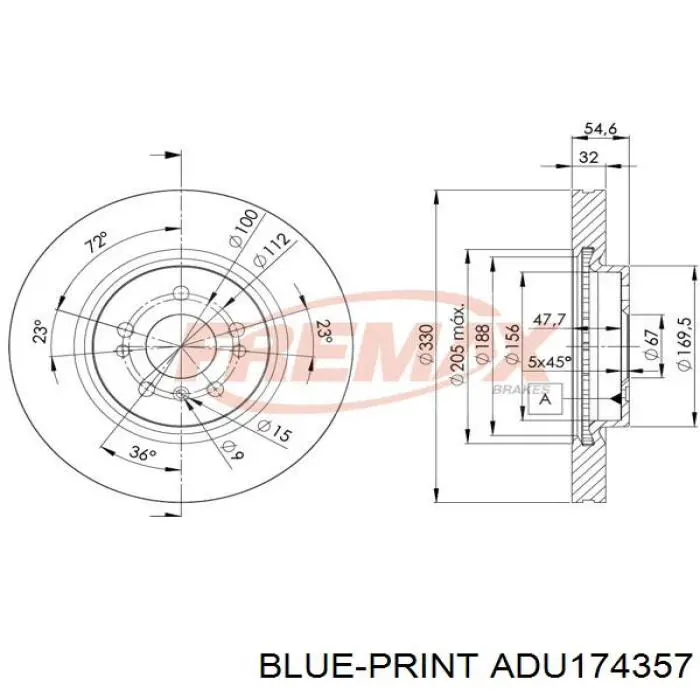 ADU174357 Blue Print disco de freno delantero