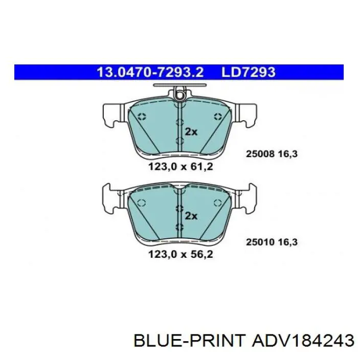 Pastillas de freno traseras ADV184243 Blue Print