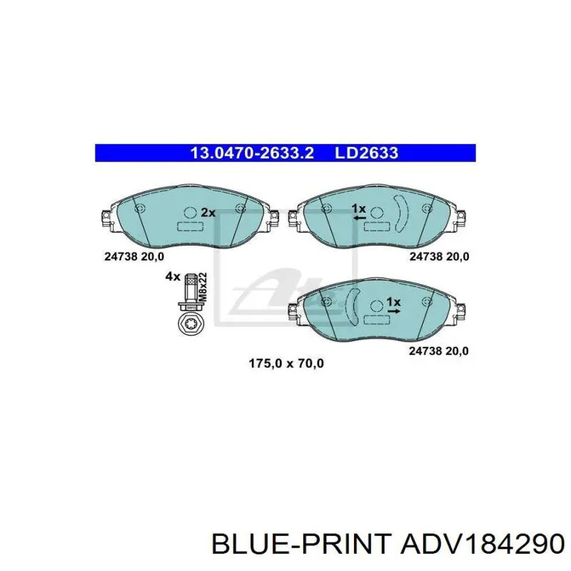 ADV184290 Blue Print pastillas de freno delanteras