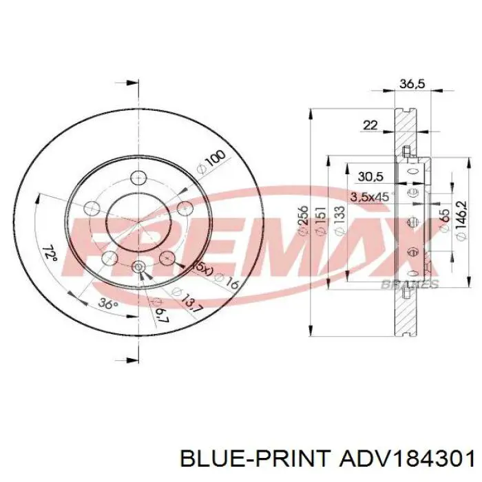 Disco de freno delantero ADV184301 Blue Print