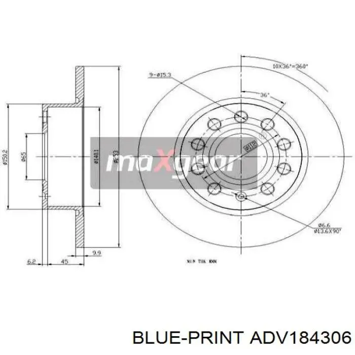 Disco de freno trasero ADV184306 Blue Print