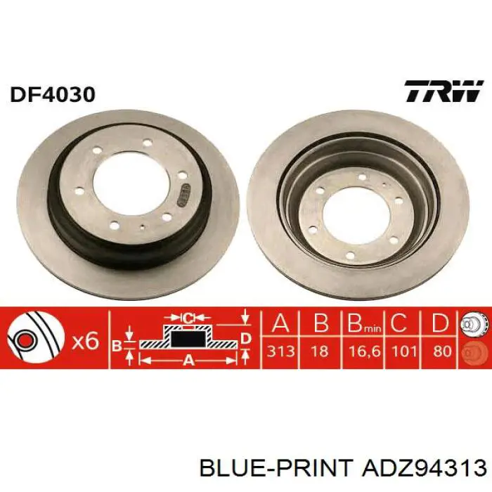 ADZ94313 Blue Print disco de freno trasero
