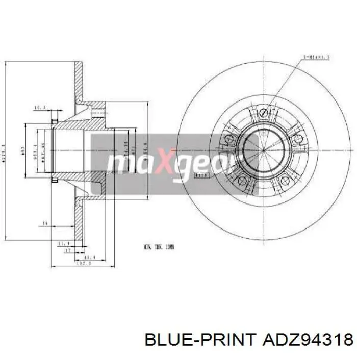 ADZ94318 Blue Print Freno de disco trasero