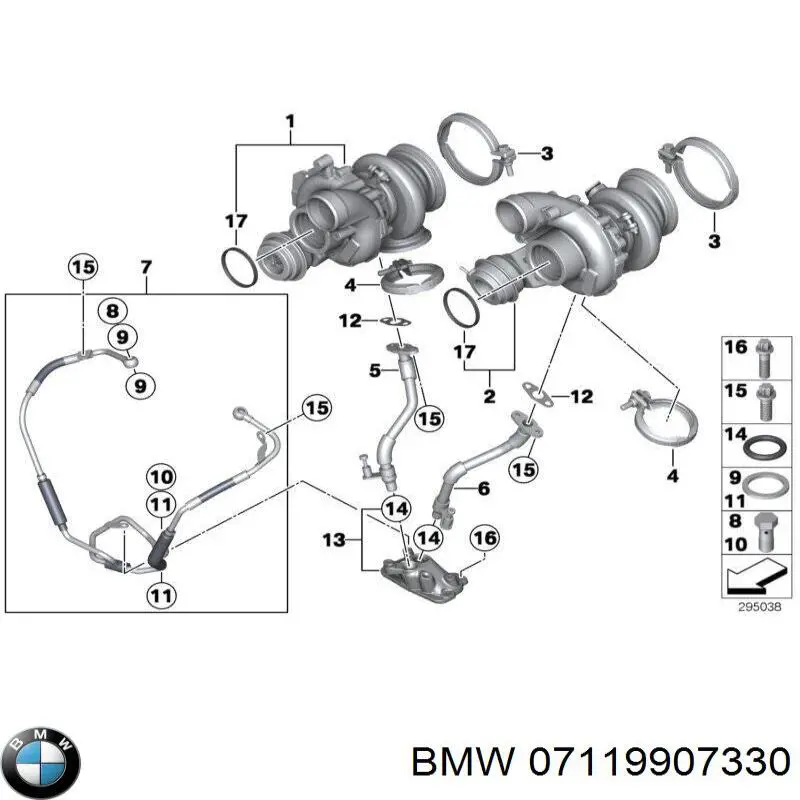 Junta (anillo) de la manguera de enfriamiento de la turbina, dando para BMW X1 (E84)