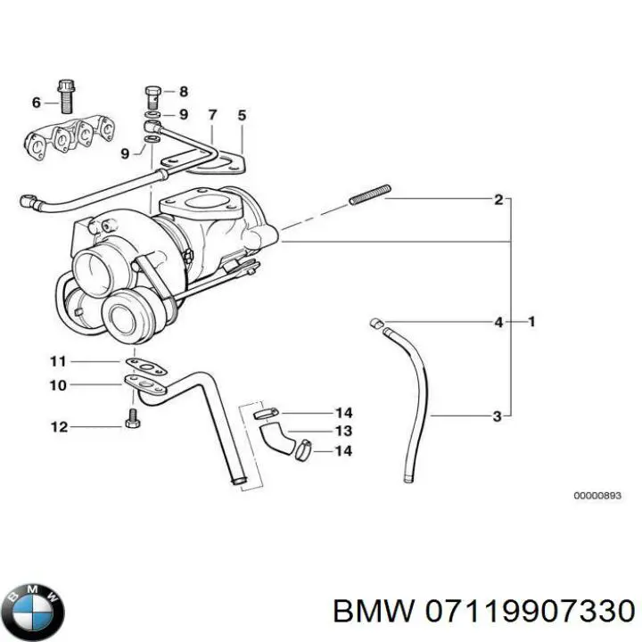 Junta (anillo) de la manguera de refrigeración de la turbina, de alimentación 07119907330 BMW