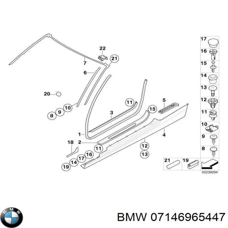 07146965447 BMW clip, tubuladura de sujeción, alféizar de la puerta