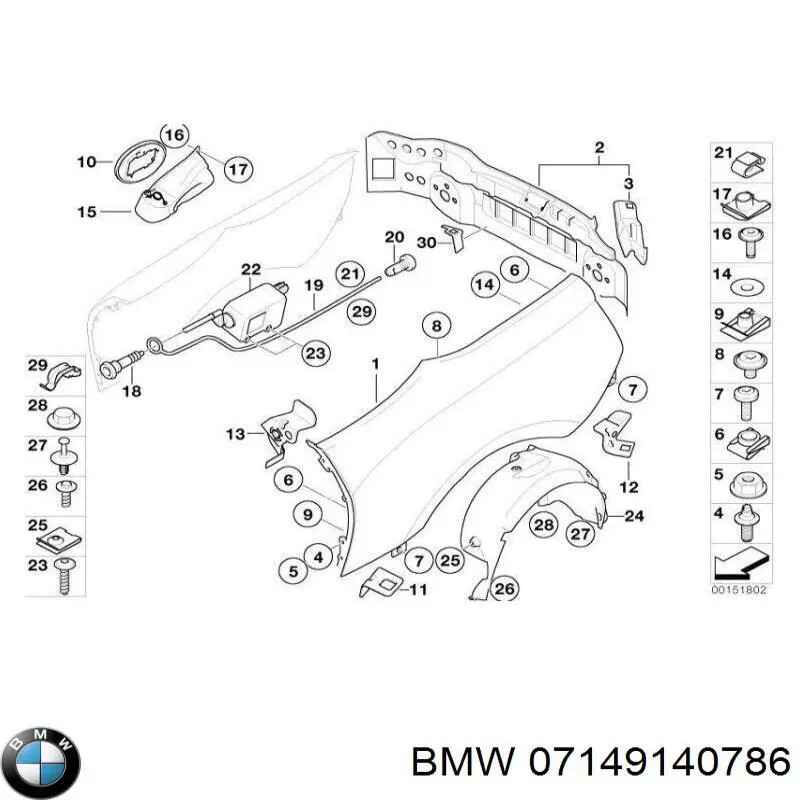 7149140786 BMW clips de fijación de pasaruedas de aleta delantera