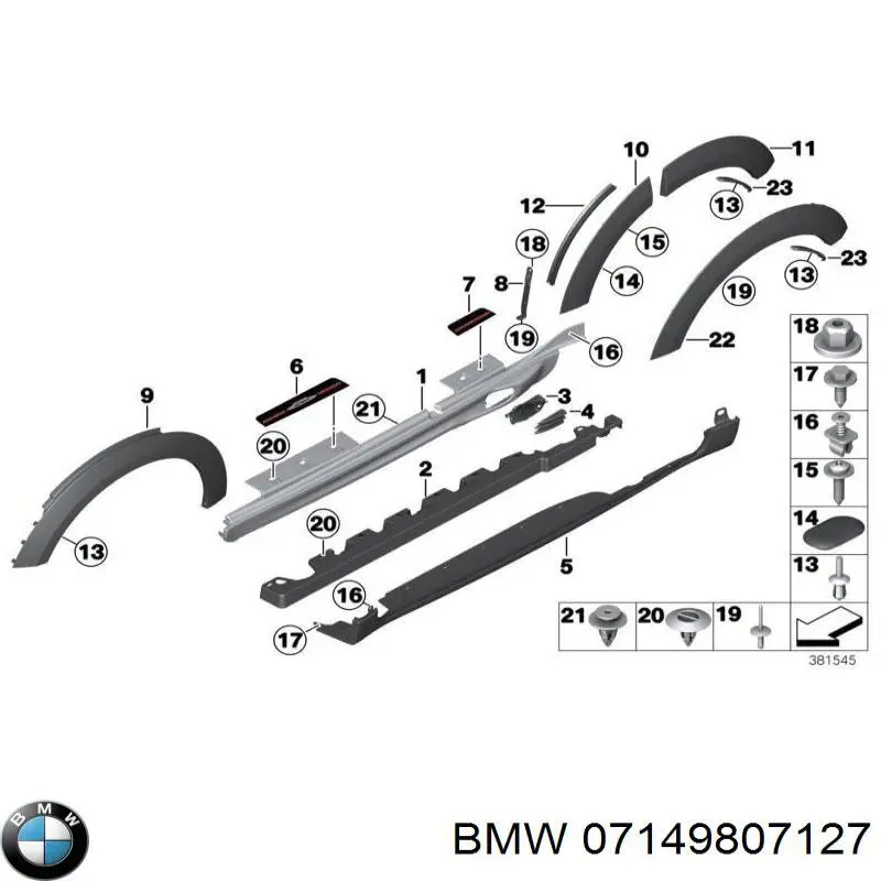 07149807127 BMW clip, tubuladura de sujeción, alféizar de la puerta