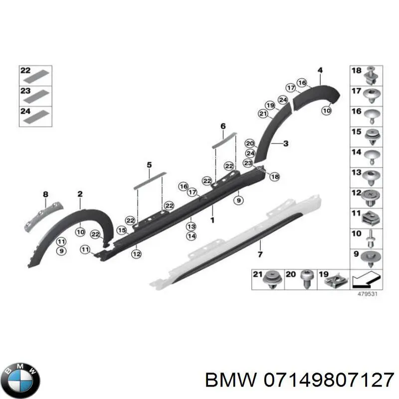 Clip de sujeción de moldura de estribo 51160154946 BMW