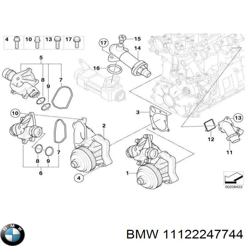 11122247744 BMW Brida del sistema de refrigeración (triple unión)