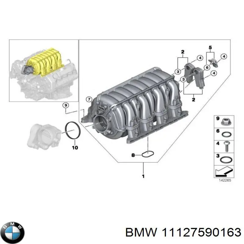 11127590163 BMW tubo de ventilacion del carter (separador de aceite)