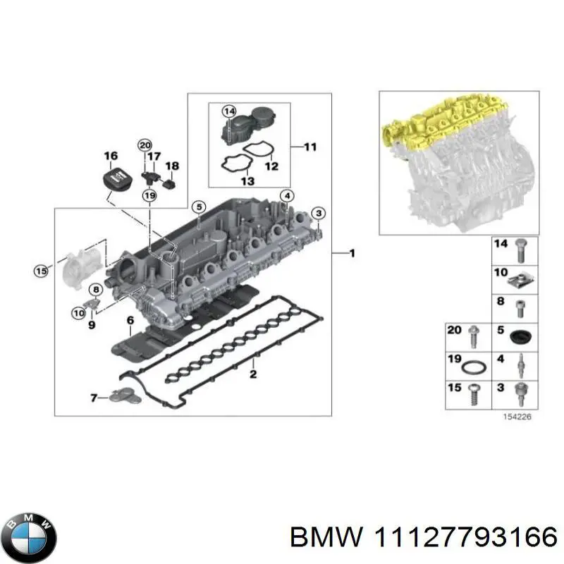 11127793166 BMW junta de válvula, ventilaciuón cárter