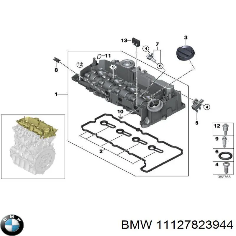 11127823944 BMW junta, tapa de culata de cilindro, anillo de junta