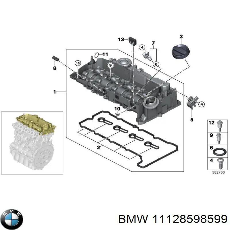 11128598599 BMW Junta de tapa de balancines, anillo
