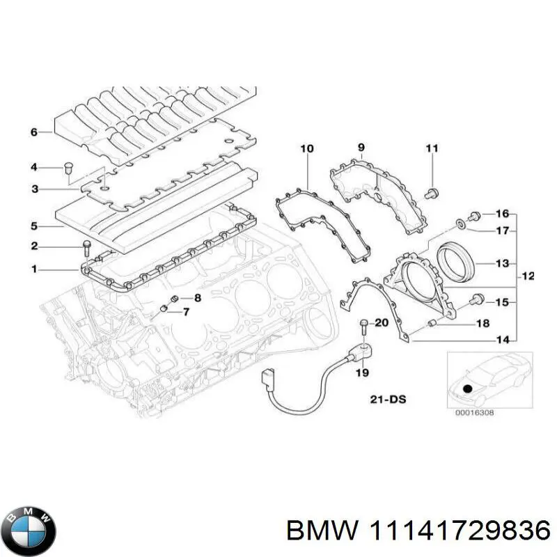11141729836 BMW junta de tapa de bloque motor trasera