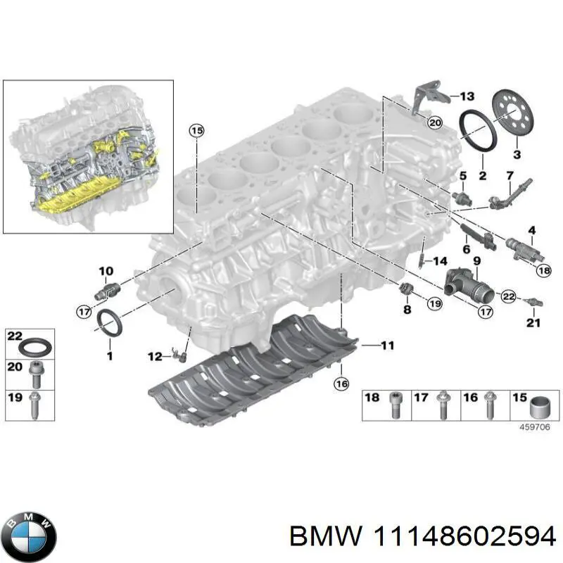 11148602594 BMW anillo retén, cigüeñal frontal