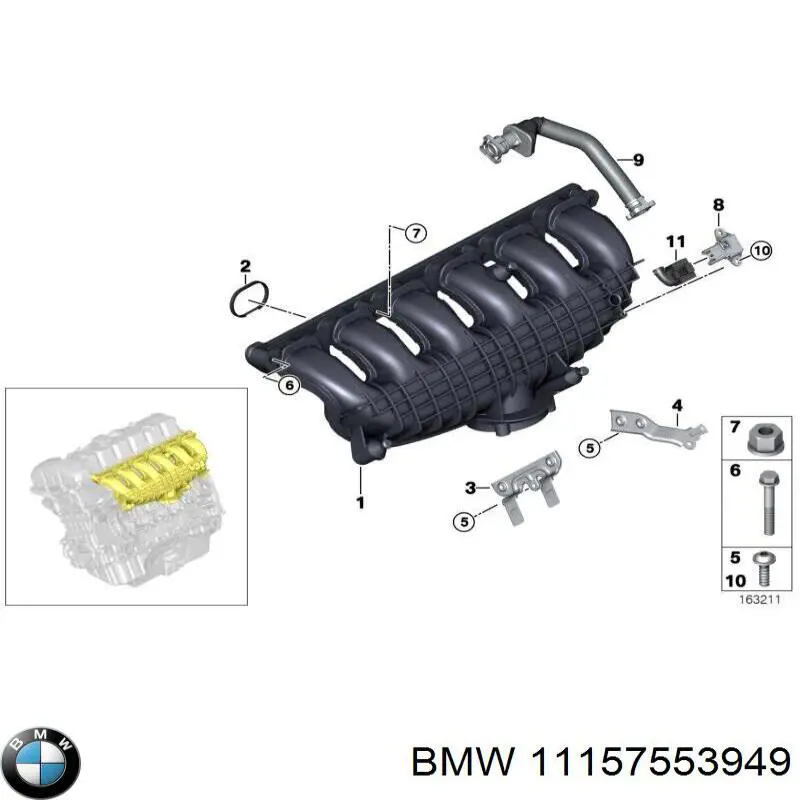 11157553949 BMW tubo de ventilacion del carter (separador de aceite)