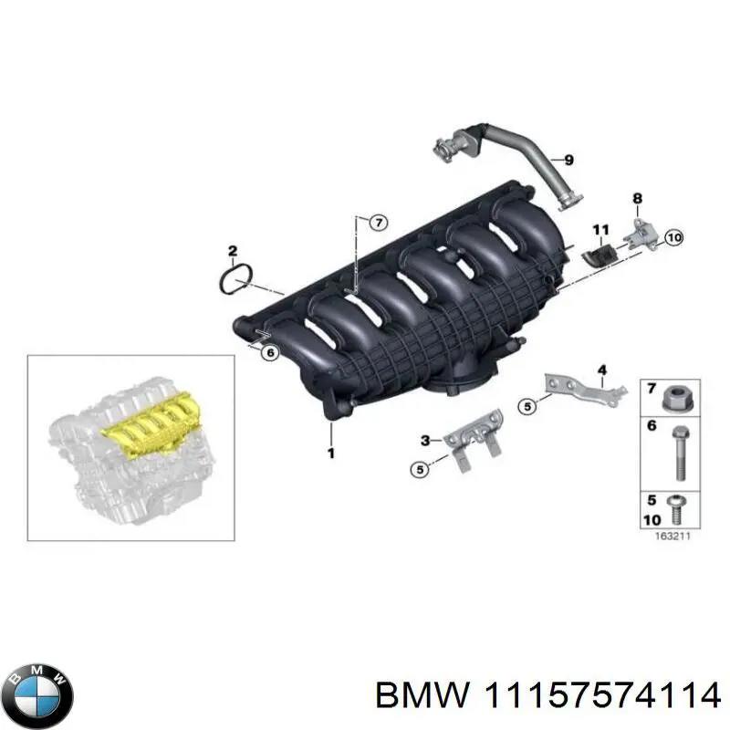 11157574114 BMW tubo de ventilacion del carter (separador de aceite)