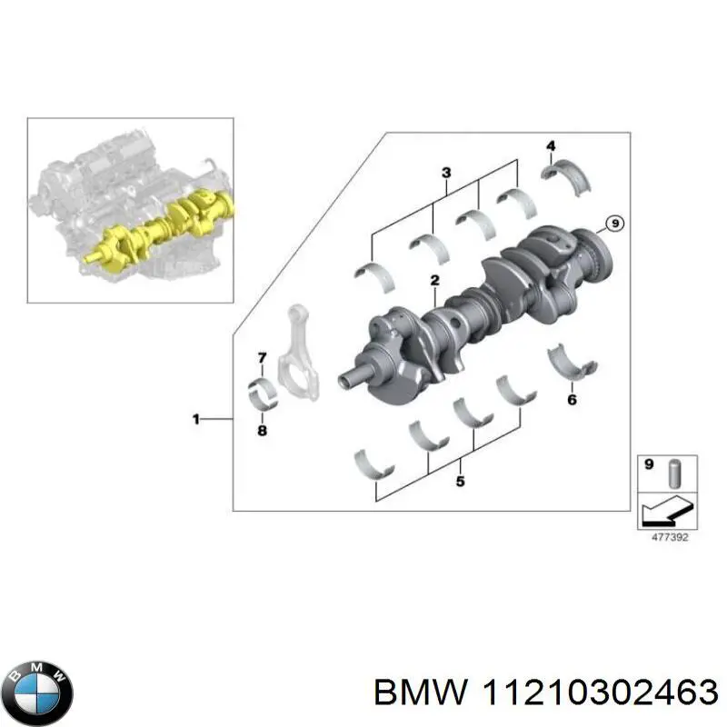 11210302463 BMW juego de cojinetes de cigüeñal, estándar, (std)