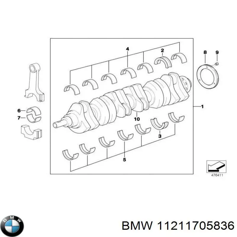 11211705836 BMW juego de cojinetes de cigüeñal, cota de reparación +0,25 mm