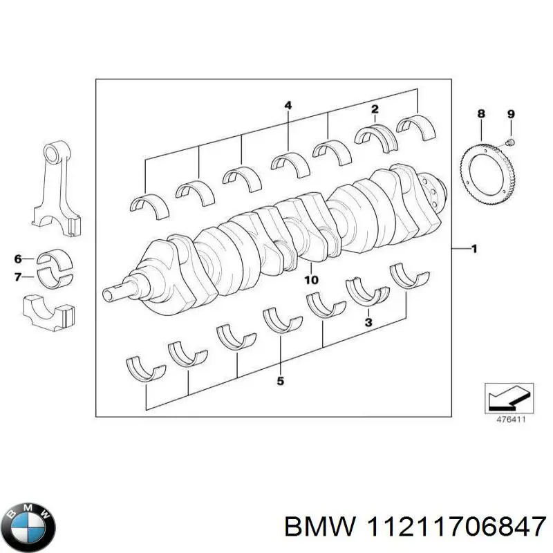 11211706847 BMW juego de cojinetes de cigüeñal, estándar, (std)