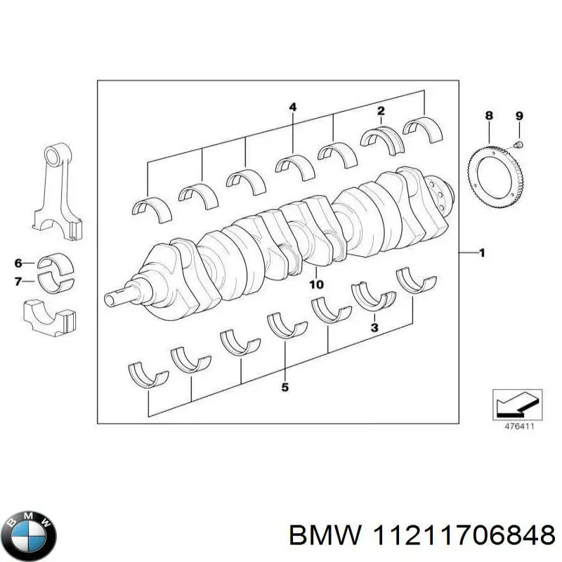 11211706848 BMW juego de cojinetes de cigüeñal, estándar, (std)