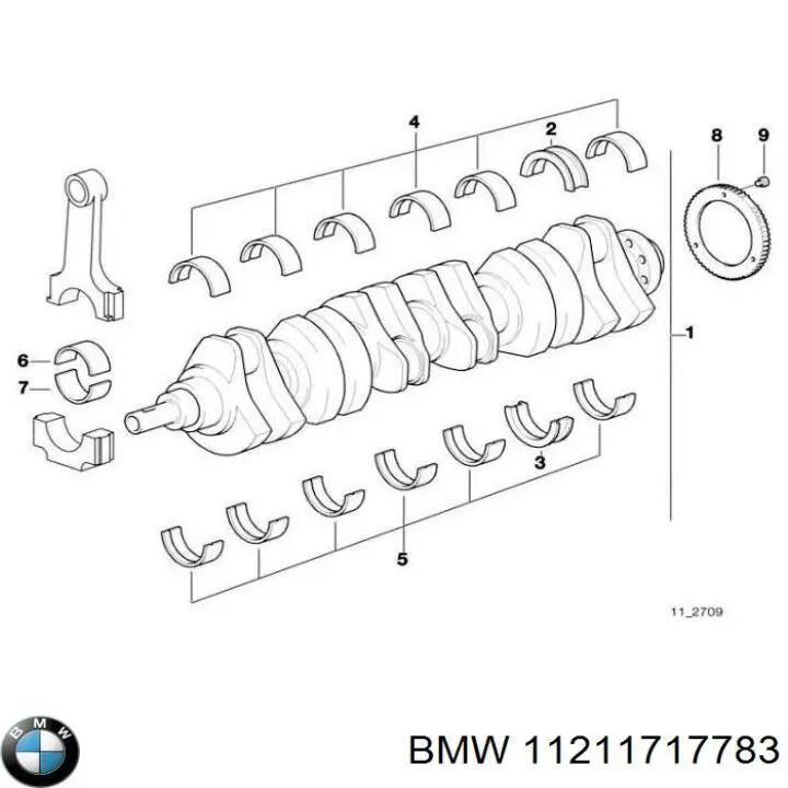 11211717783 BMW juego de cojinetes de cigüeñal, cota de reparación +0,50 mm