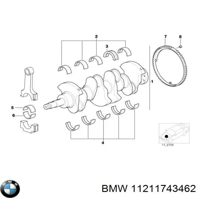 11211743462 BMW juego de cojinetes de cigüeñal, cota de reparación +0,25 mm