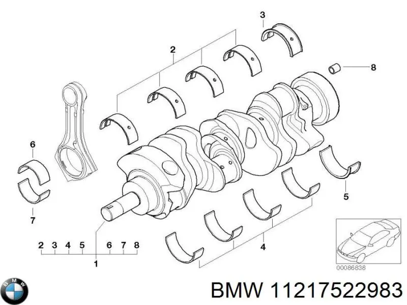 11217522983 BMW juego de cojinetes de cigüeñal, cota de reparación +0,25 mm