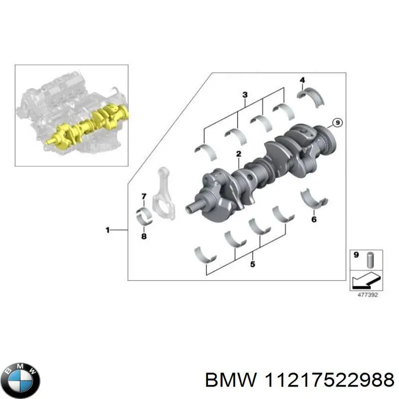 11217522988 BMW juego de cojinetes de cigüeñal, estándar, (std)