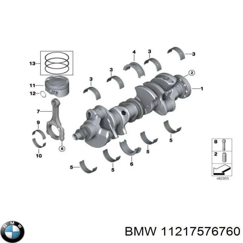 11217576760 BMW juego de cojinetes de cigüeñal, cota de reparación +0,25 mm