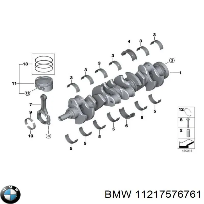 11217576761 BMW juego de cojinetes de cigüeñal, cota de reparación +0,25 mm