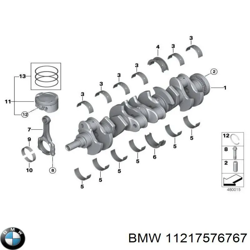 11217576767 BMW juego de cojinetes de cigüeñal, cota de reparación +0,25 mm