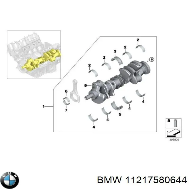 11217580644 BMW juego de cojinetes de cigüeñal, cota de reparación +0,25 mm