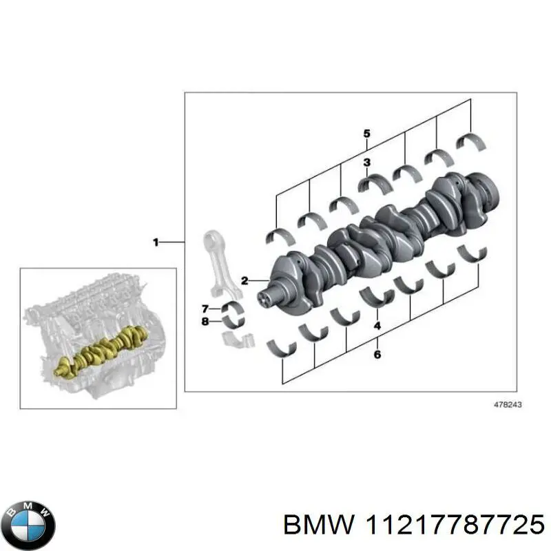 11217787725 BMW juego de cojinetes de cigüeñal, cota de reparación +0,25 mm