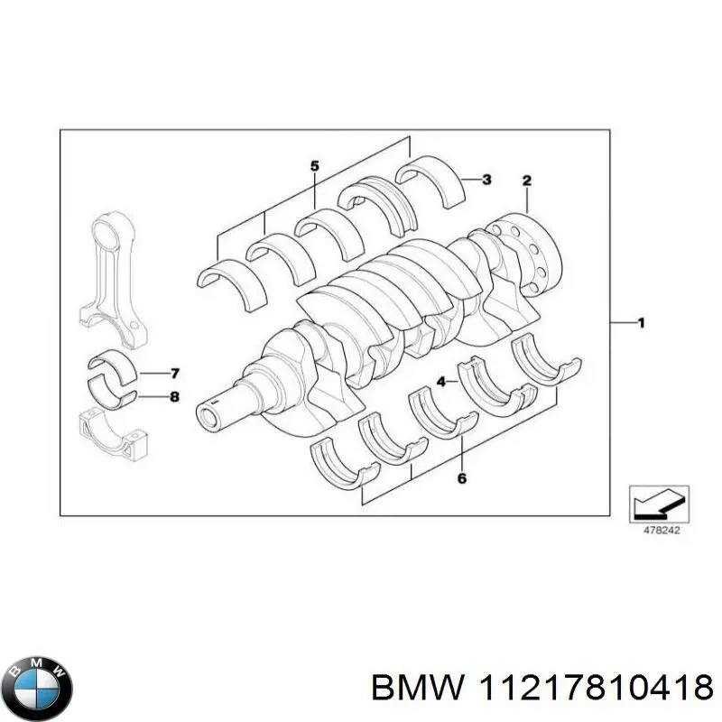 11217810418 BMW juego de cojinetes de cigüeñal, cota de reparación +0,25 mm