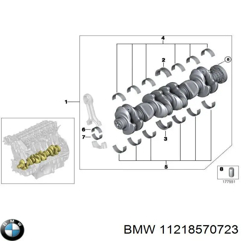 11218588656 BMW juego de cojinetes de cigüeñal, cota de reparación +0,25 mm