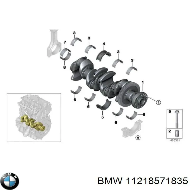 11218588650 BMW juego de cojinetes de cigüeñal, cota de reparación +0,25 mm