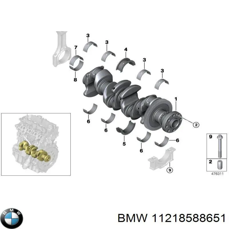 11218588651 BMW juego de cojinetes de cigüeñal, cota de reparación +0,25 mm