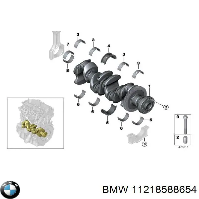 11218588654 BMW juego de cojinetes de cigüeñal, cota de reparación +0,25 mm