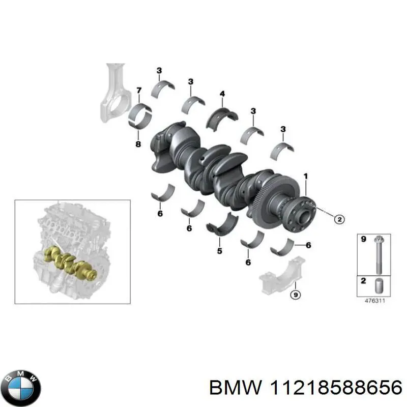 11218588656 BMW Juego de cojinetes de cigüeñal, cota de reparación (+0,25 mm)