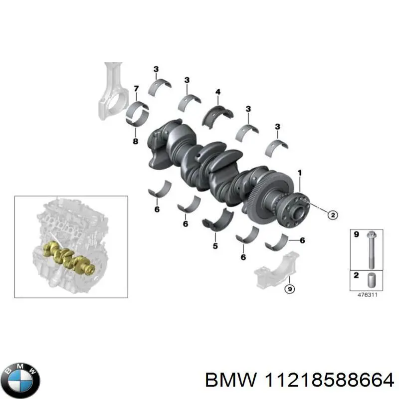 11218588664 BMW juego de cojinetes de cigüeñal, cota de reparación +0,25 mm