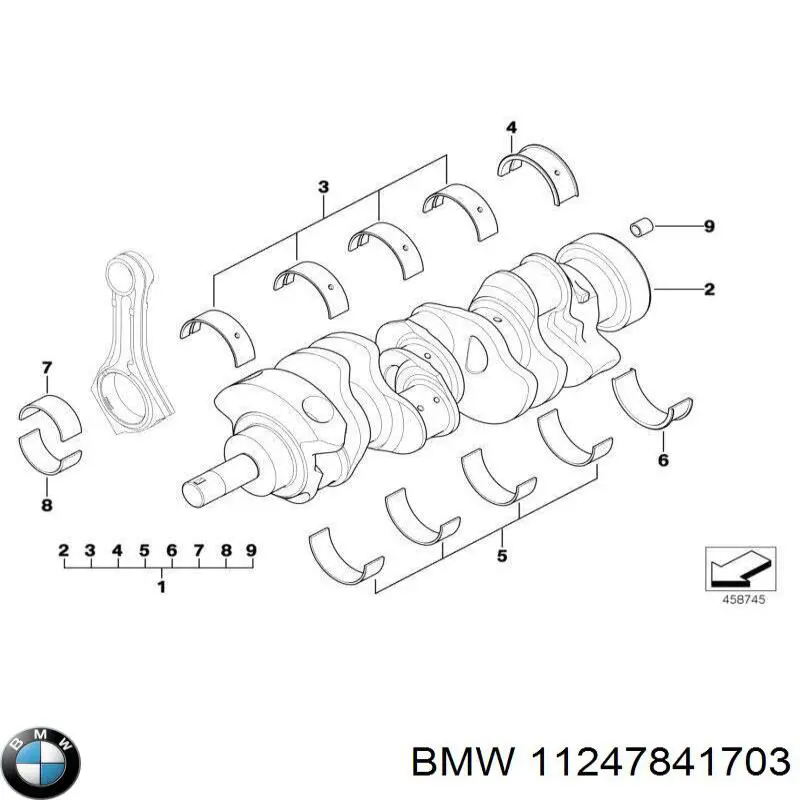 11247841703 BMW juego de cojinetes de cigüeñal, cota de reparación +0,25 mm